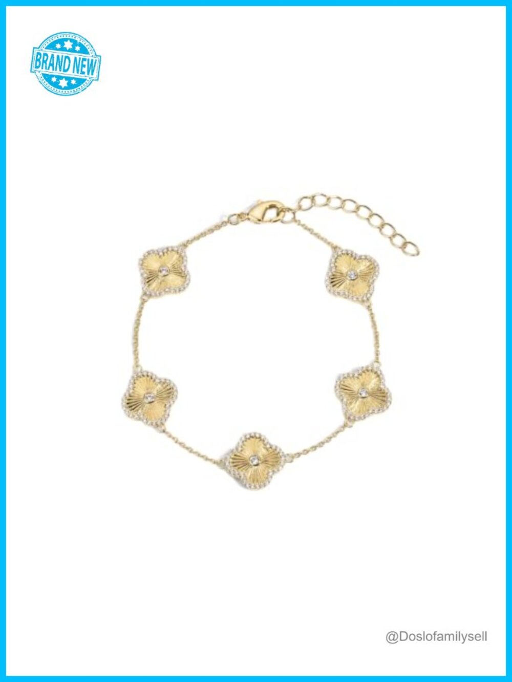 14k Gold Plated Clover Charm Chain Bracelet Adjustable Stackable